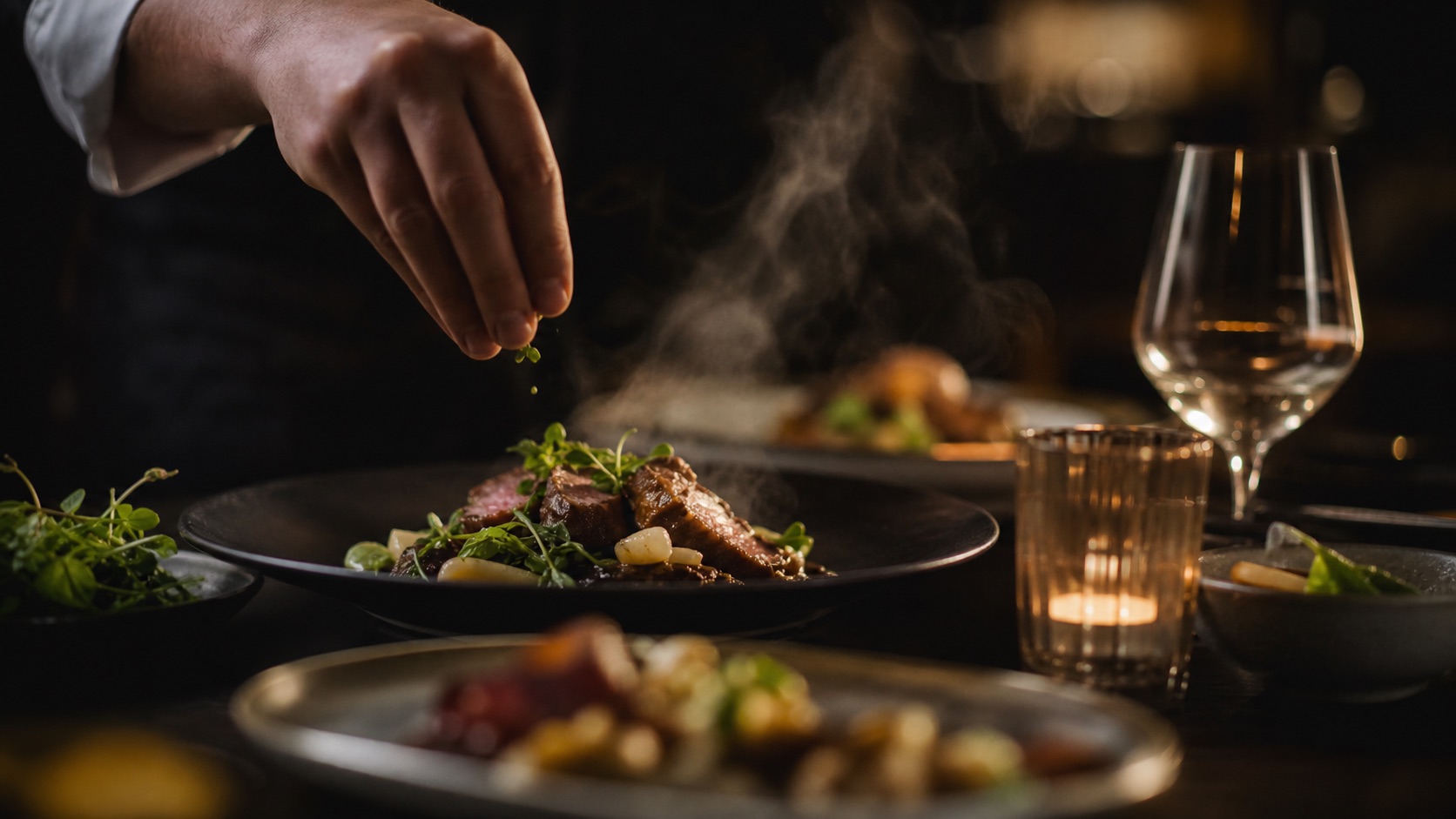 Plans de plats et détails d’ambiance en restaurant